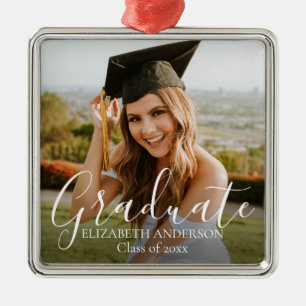 Graduation Class of 2026 Script Custom Photo Metal Ornament