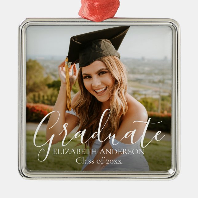 Graduation Class of 2026 Script Custom Photo Metal Ornament (Front)
