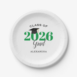 Graduation Class of 2026 Simple Green and Black Paper Plates