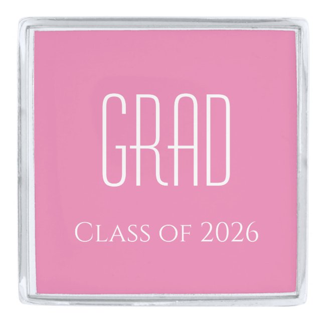 Graduation Class of 2026 Simple Pink  Silver Finish Lapel Pin (Front)