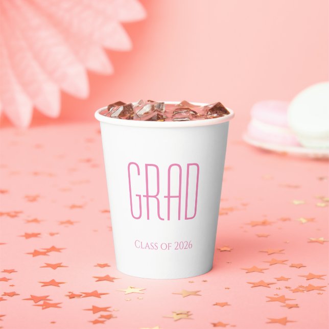 Graduation Class of 2026 Simple Pink Typography  Paper Cups (Insitu)