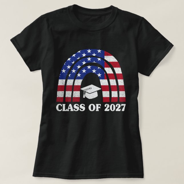 Graduation Class Of 2027 Rainbow Usa American Flag T-Shirt (Design Front)