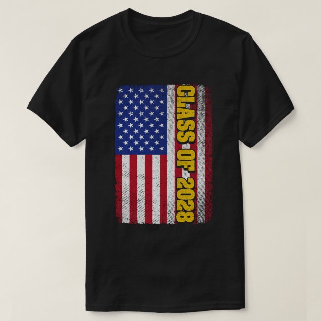 Graduation Class Of 2028 Senior Usa American Flag T-Shirt (Design Front)