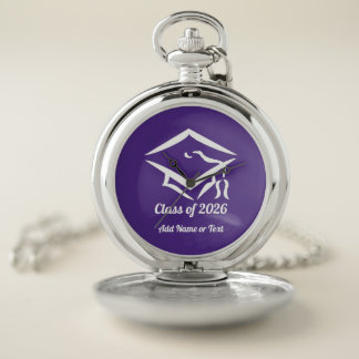 Graduation Class of 202?? PURWHT Custom Year Name Pocket Watch