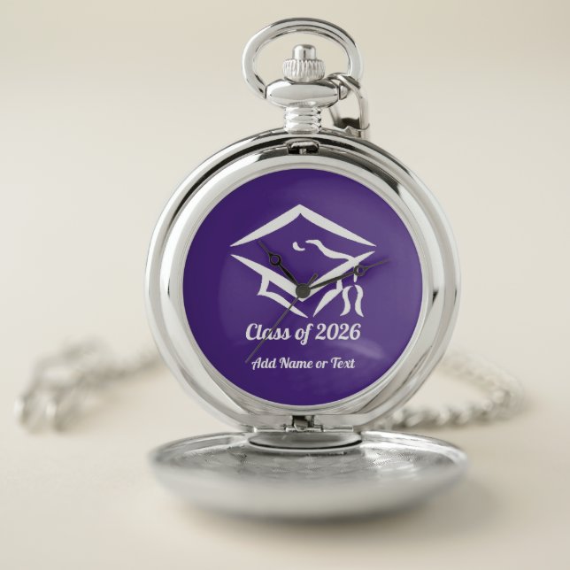 Graduation Class of 202?? PURWHT Custom Year Name Pocket Watch (Inside)