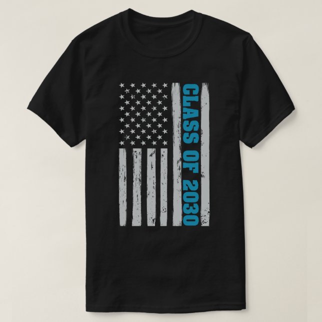Graduation Class Of 2030 Senior Usa American Flag T-Shirt (Design Front)