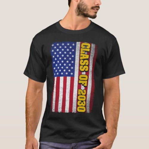 Graduation Class Of 2030 Senior Usa American Flag T_Shirt