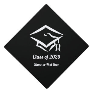 Graduation Class of 20?? BLKWHT Custom Year Name Cap Topper