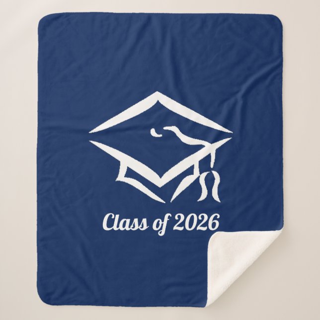 Graduation Class of 20?? BLUCLWHT Customize Year Sherpa Blanket (Front)