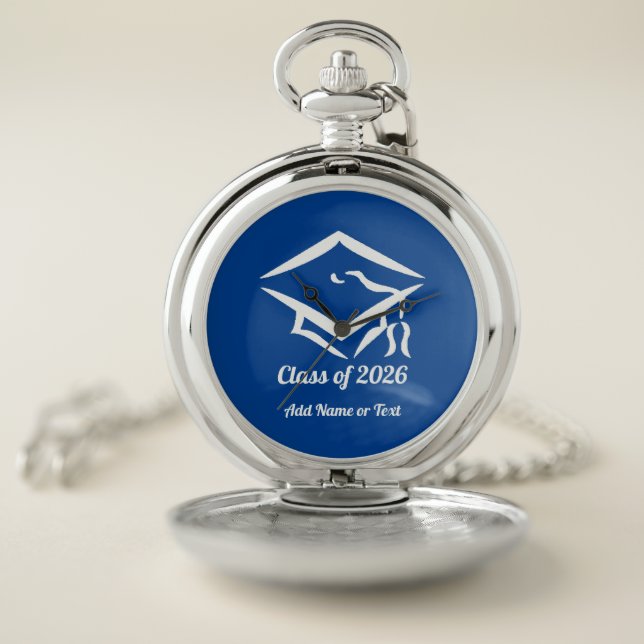 Graduation Class of 20?? BLUWHT Custom Year Name Pocket Watch (Inside)