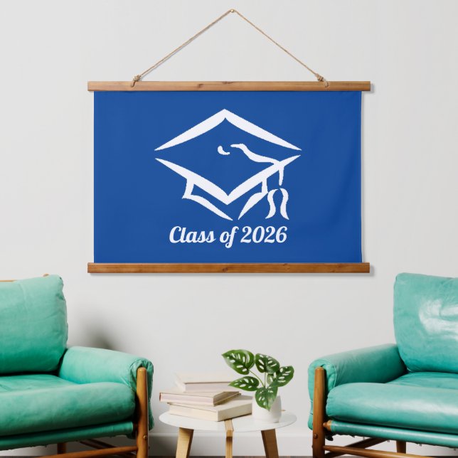 Graduation Class of 20?? BLUWHT Customize Year Hanging Tapestry (Living Room)