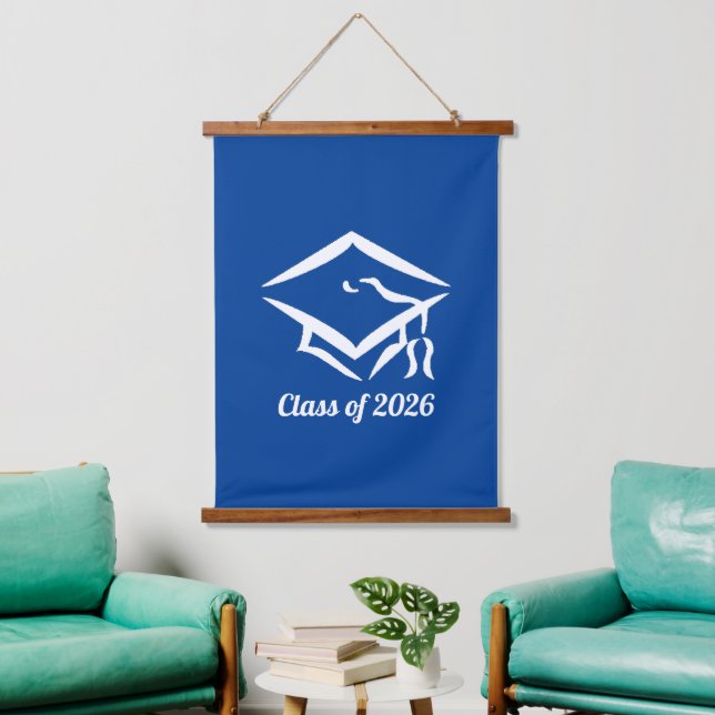 Graduation Class of 20?? BLUWHT Customize Year Hanging Tapestry (Living Room)