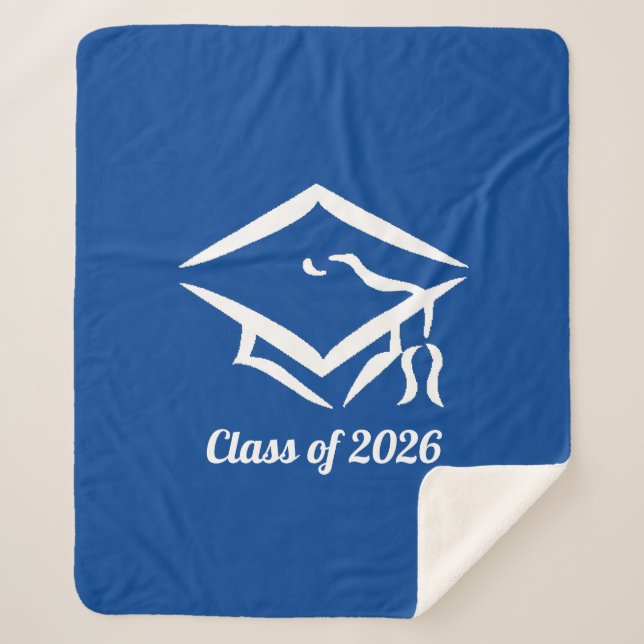 Graduation Class of 20?? BLUWHT Customize Year Sherpa Blanket (Front)