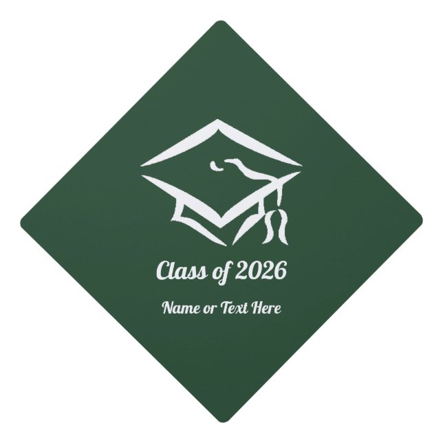 Graduation Class of 20?? DKGRNWHT Custom Year Name Cap Topper (Front)