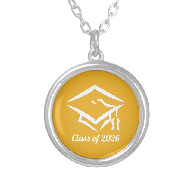 Graduation Class of 20?? GLDWHT Customize Year Silver Plated Necklace (Front)