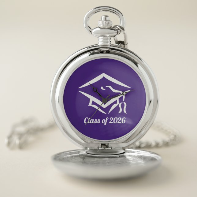 Graduation Class of 20?? PURWHT Customize Year Pocket Watch (Inside)