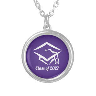 Graduation Class of 20?? PURWHT Customize Year Silver Plated Necklace