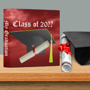 Graduation Class of 20XX Black Cap Red Cloud Sky Binder