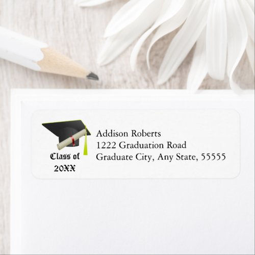 Graduation Class of 20XX Black Cap Return Address Label