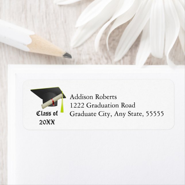 Graduation Class of 20XX Black Cap Return Address Label (Insitu)