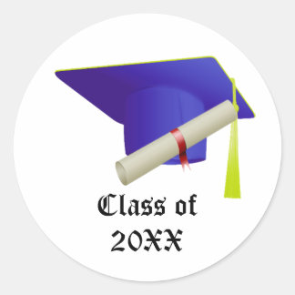 Graduation Class of 20XX Blue Cap Classic Round Sticker