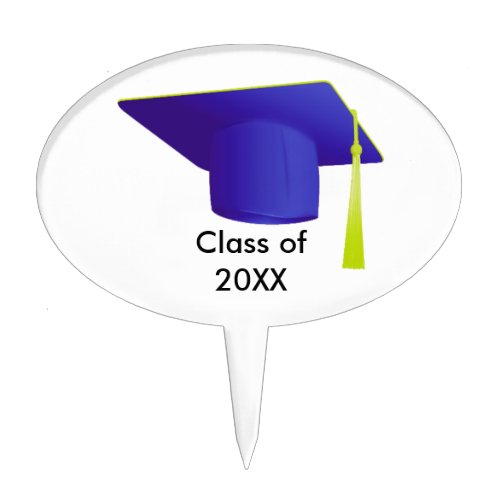 Graduation Class of 20XX Blue Cap Oval Cake Pick