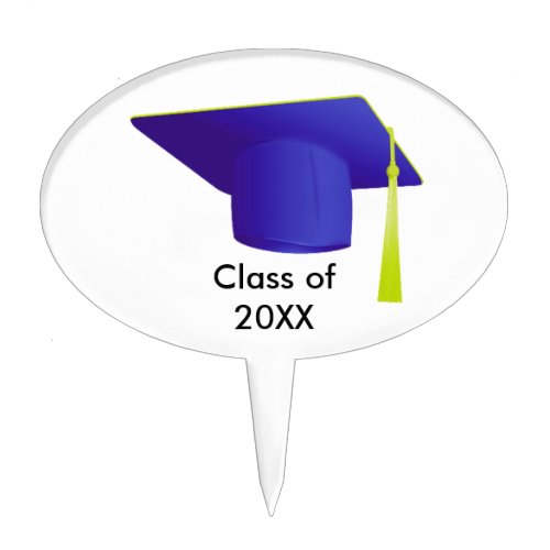 Graduation Class of 20XX Blue Cap Oval Cake Pick