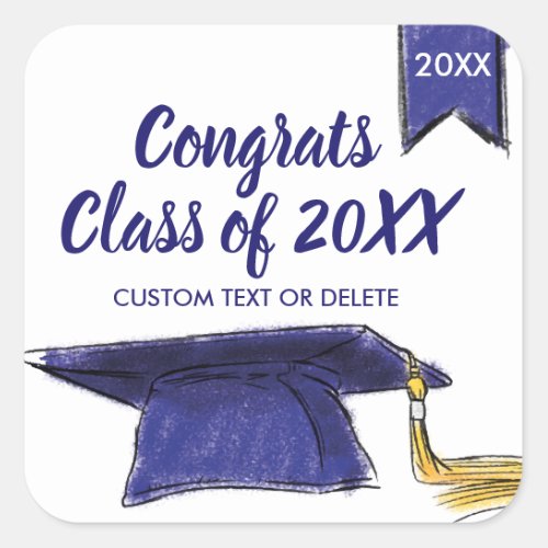 Graduation Class of 20XX Blue Grad Cap Custom Square Sticker