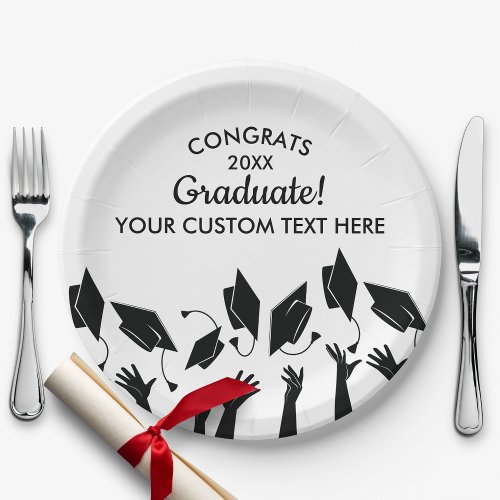 Graduation Class of 20XX Congrats Grad Cap Custom Paper Plates