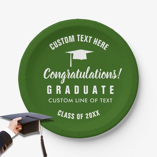 Graduation Class of 20XX Congrats Grad Cap Green Paper Plates