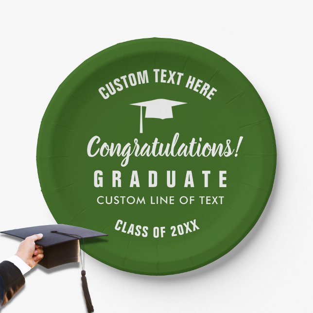 Graduation Class of 20XX Congrats Grad Cap Green Paper Plates (Creator Uploaded)