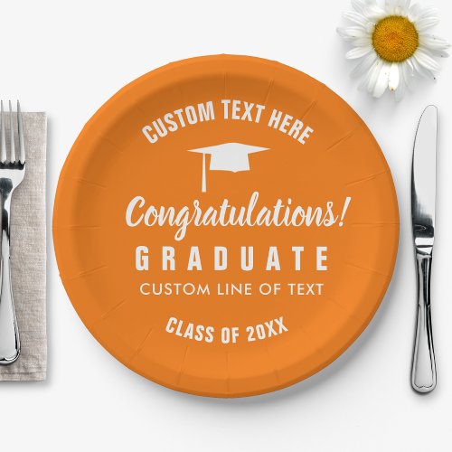 Graduation Class of 20XX Congrats Grad Cap Orange Paper Plates