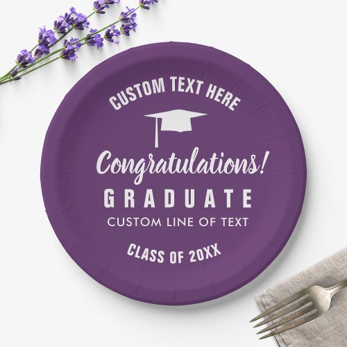 Graduation Class of 20XX Congrats Grad Cap Purple Paper Plates