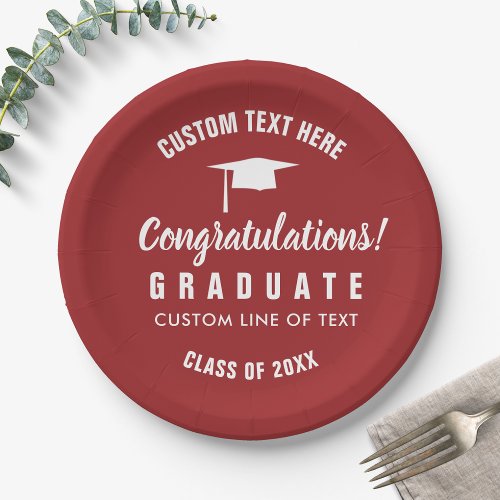 Graduation Class of 20XX Congrats Grad Cap Red Paper Plates