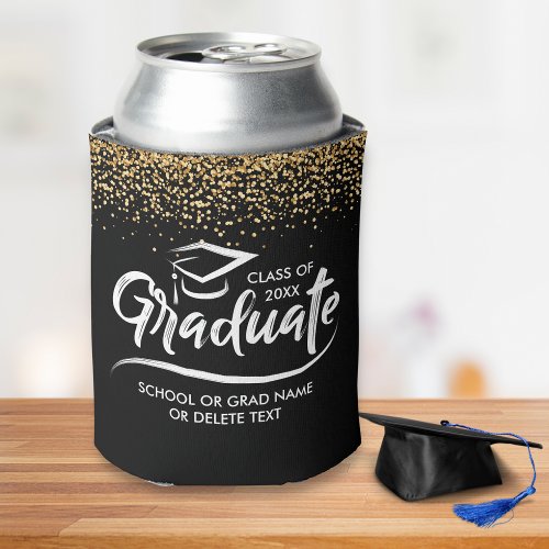 Graduation Class of 20XX Gold Glitter Custom Can Cooler