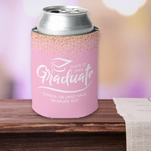 Graduation Class of 20XX Gold Glitter Custom Can Cooler