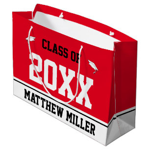Graduation Class of 20xx Grad Name Red Black White Large Gift Bag