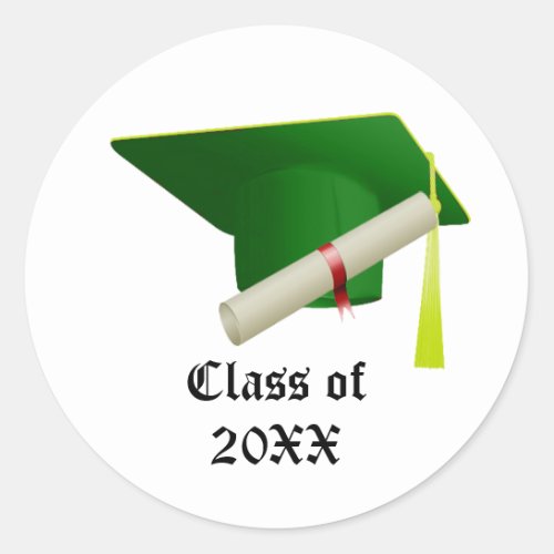 Graduation Class of 20XX Green Cap Classic Round Sticker