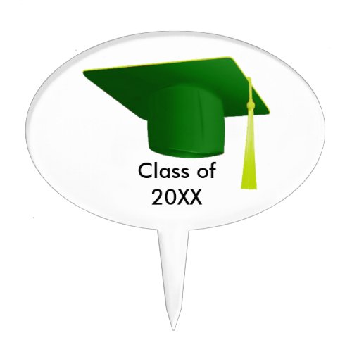 Graduation Class of 20XX Green Cap Oval Cake Pick