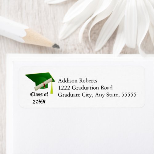 Graduation Class of 20XX Green Cap Return Address Label