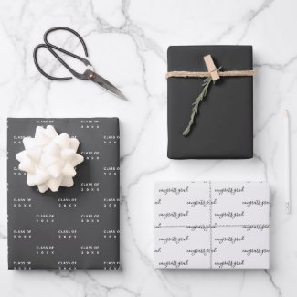 Graduation Class of 20XX Modern Black and White Wrapping Paper Sheets