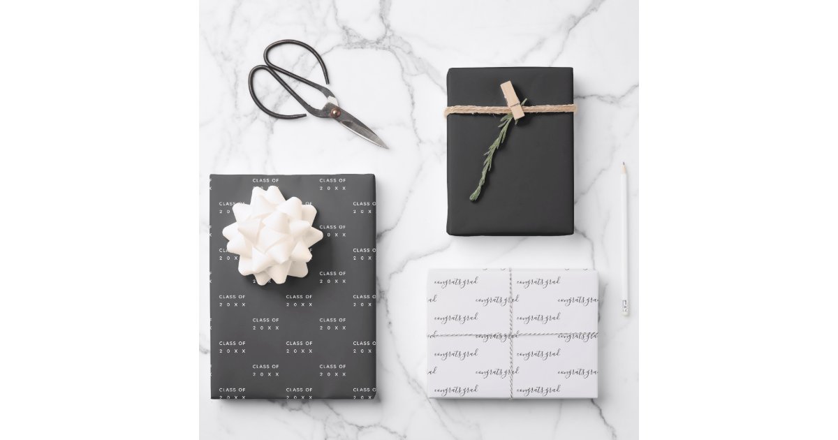 Graduation Class of 20XX Modern Black and White Wrapping Paper Sheets ...