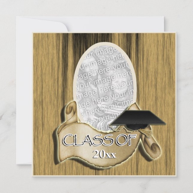 Graduation class of 20xx photo elegant wood invitation (Front)