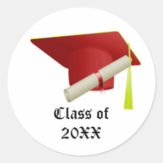 Graduation Class of 20XX Red Cap Classic Round Sticker