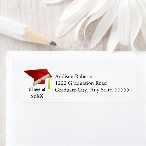 Graduation Class of 20XX Red Cap Return Address Label