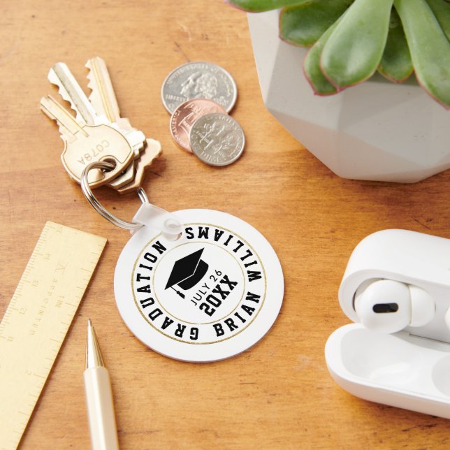 Graduation Class of... Black Grad Cap Circle  Keychain (Desk)