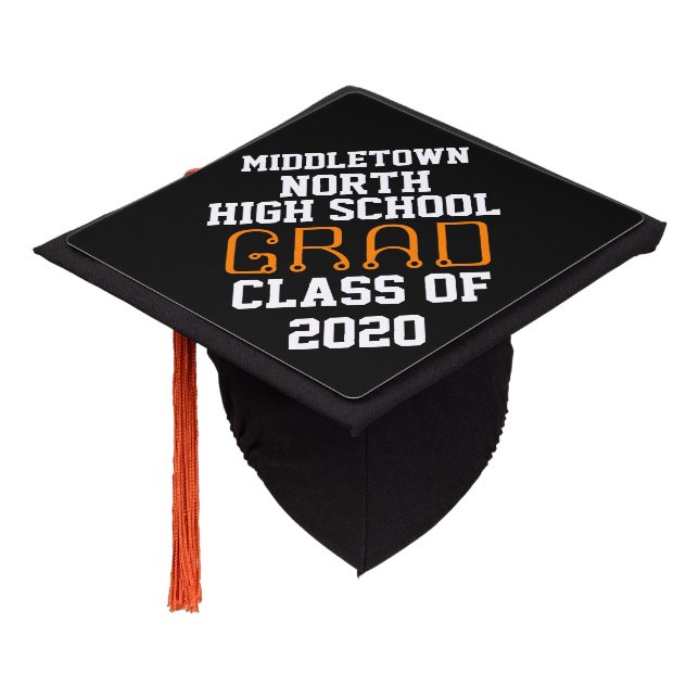 Graduation Class of Black Orange Graduation Cap Topper (Angled)