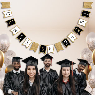 Graduation Class of Black White & Gold Glitter Bunting Flags