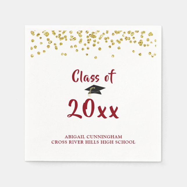 Graduation CLASS OF Confetti Brush Script Napkins (Front)