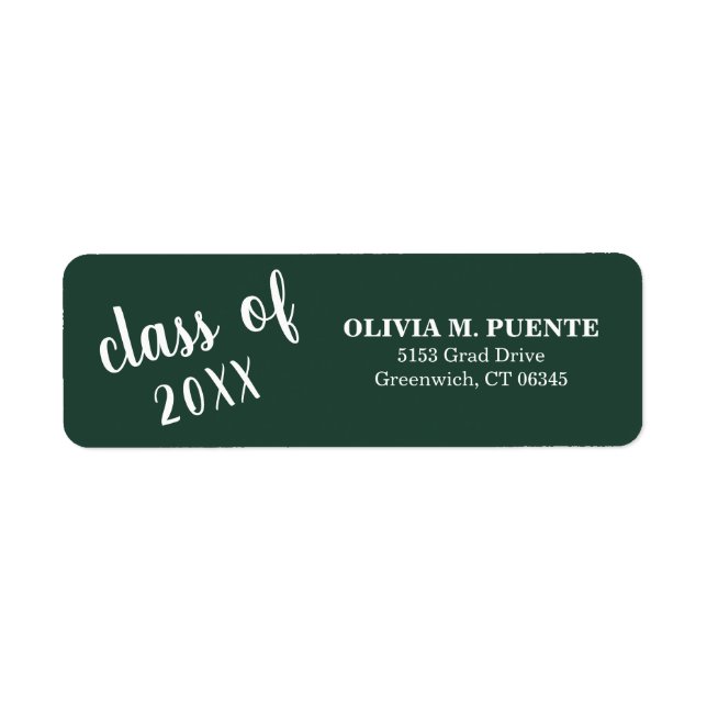Graduation Class Of Forest Green Return Address Label (Front)